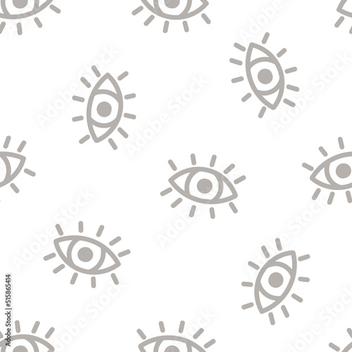 Grey outline eyes seamless pattern.