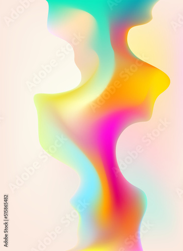 Abstract liquid holographic gradient shape. 3D Vector colorful design element.