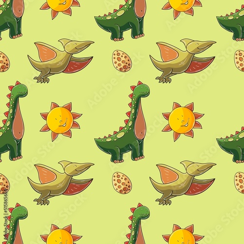 Cute funny dinosaur pattern. Print for cloth design, textile, wrapping paper photo