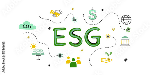 ESG banner web icon for business and organization, Environment, Social, Governance in the sky with green city.