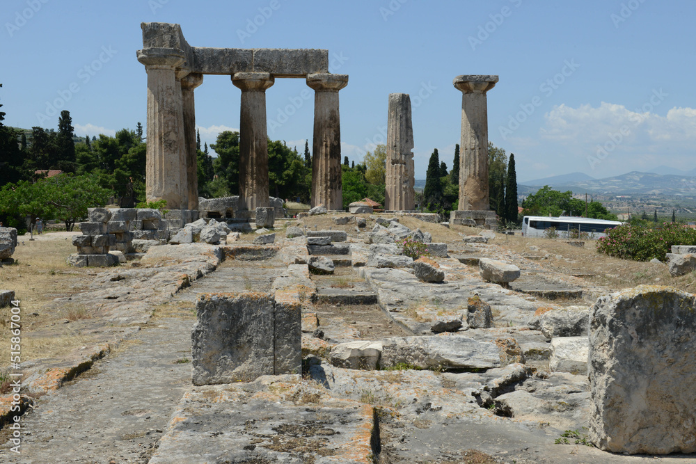 View at the archeolgical site of ancient Corinth in Greece