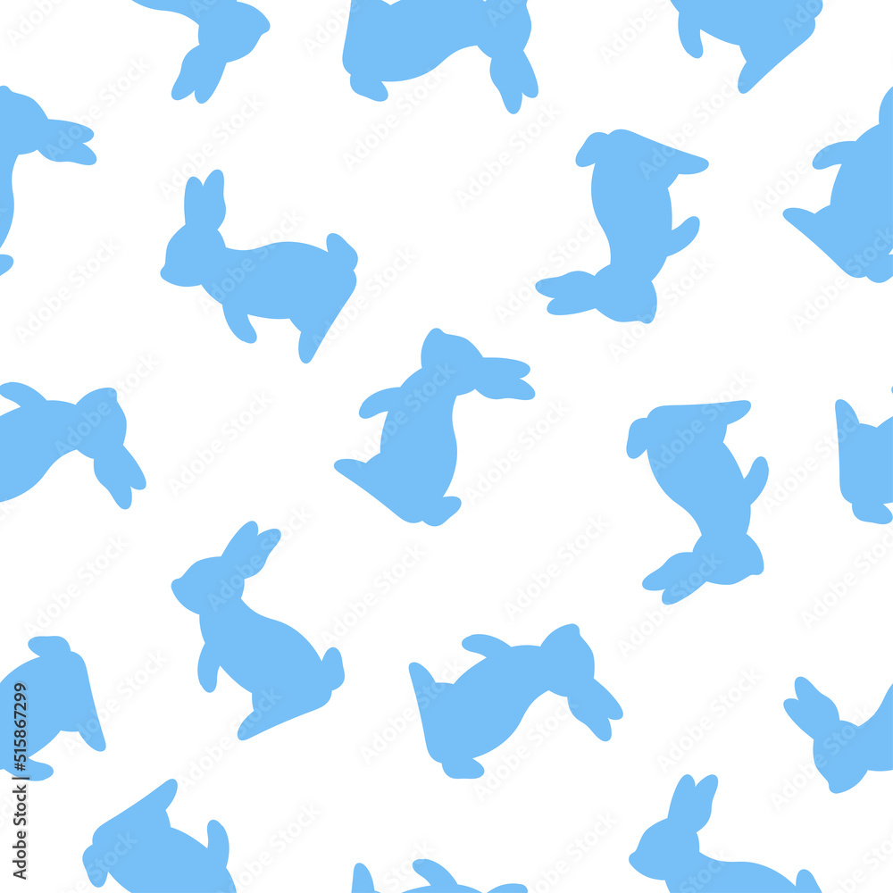 White seamless pattern with blue rabbit. White seamless pattern with blue rabbit.