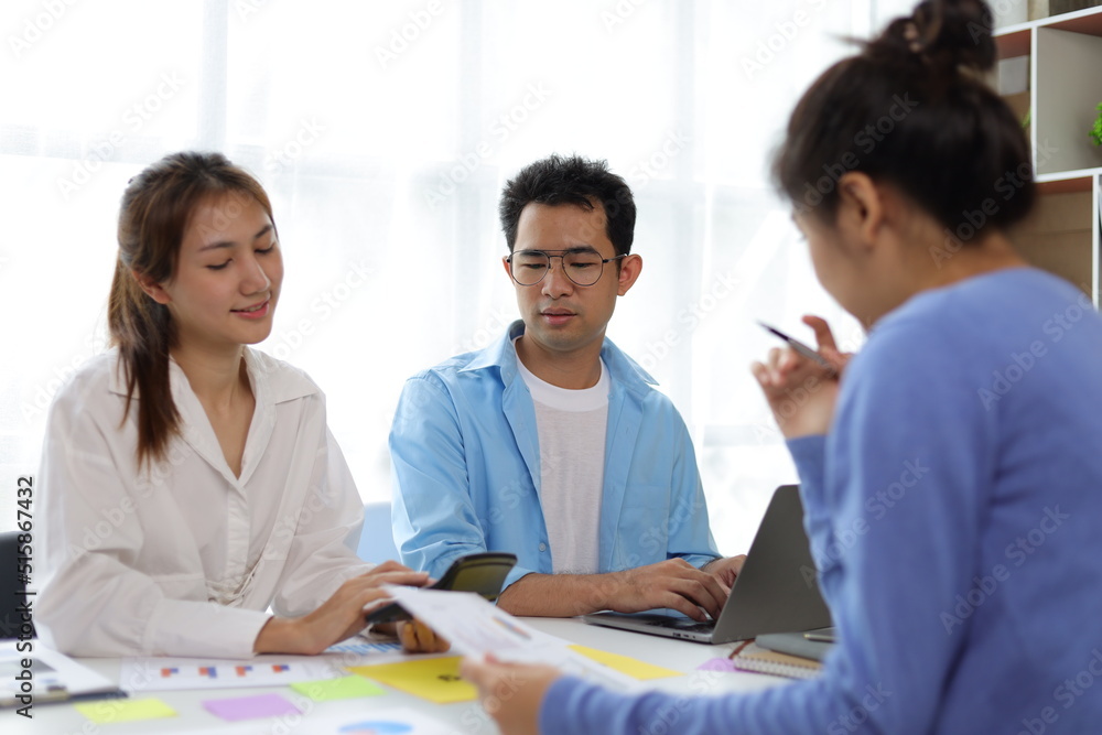 Group of young startup entrepreneurs have a brainstorming meeting to discuss marketing strategies for business growth and analyze investments. Group of young startup entrepreneurs have a brainstorming meeting to discuss marketing strategies for business growth and analyze investments.