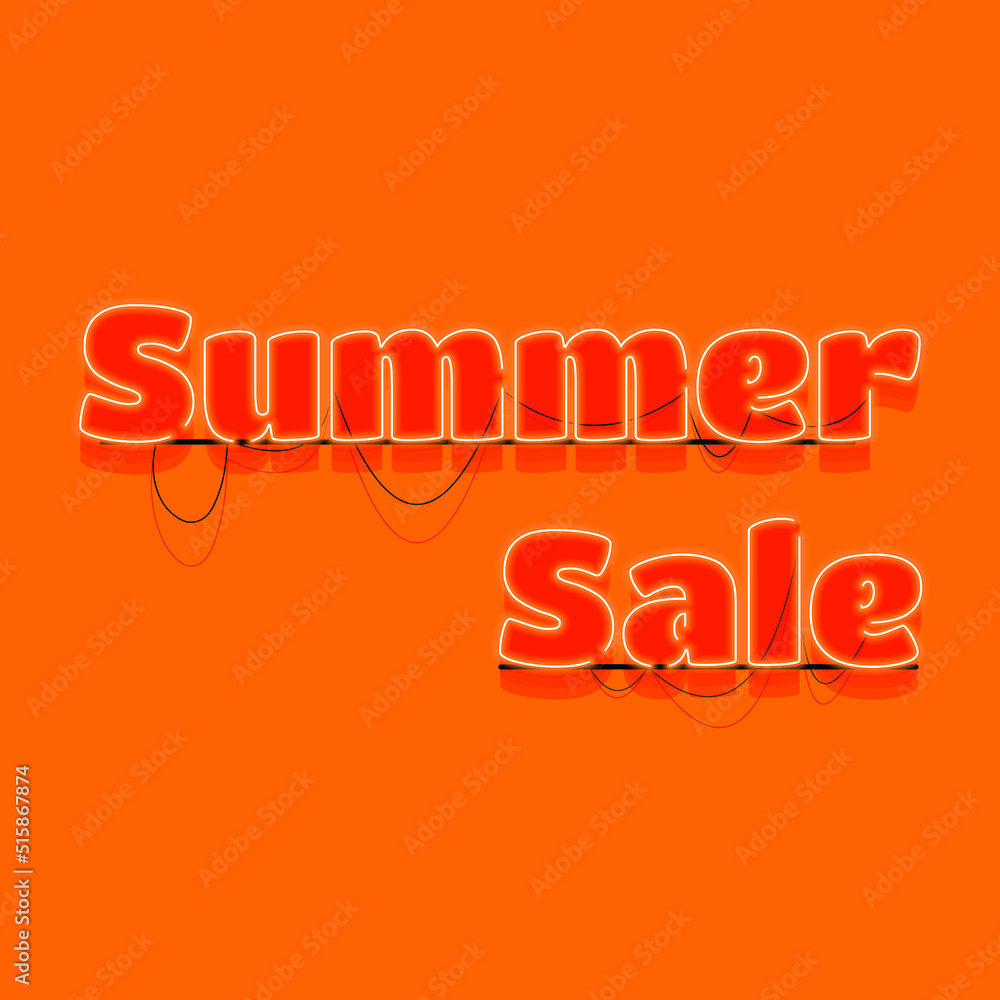 Neon Summer Sale Banner. Advertising signage for promotion summer sale offer, this design is a simple neon realistic technique typography in a hot season summer color style.