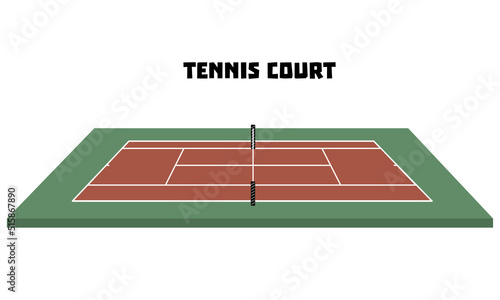 Playing Field for tennis. Isolated Tennis court 3D scheme on white background. Inside and outside tennis court, made in vector.