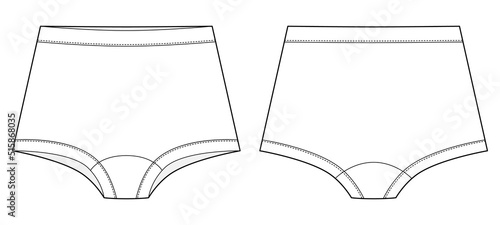 Girls knickers technical sketch illustration. Children's underpants. Casual panties isolated template