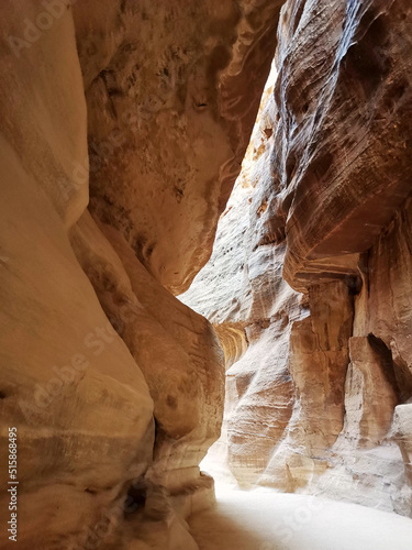 The ruins ancient path between cliffs in Petra, Jordan.