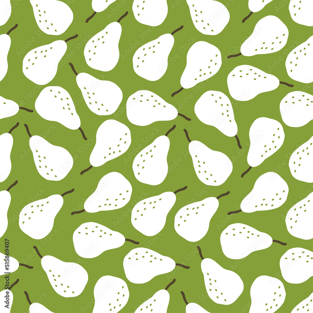 Green seamless pattern with white pear. Green seamless pattern with white pear.