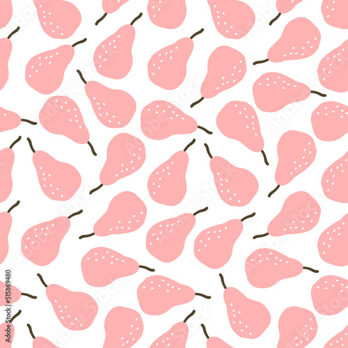 White seamless pattern with pink pear.