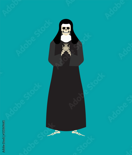 Nun skeleton. Evil holy sister. votaress death Vector illustration