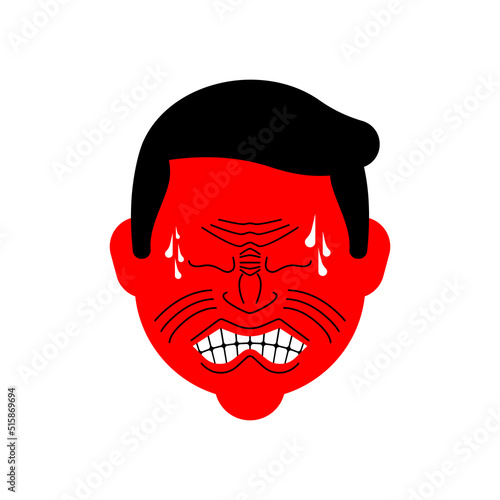 Straining face emotion. Tense face guy. Grimacing man.