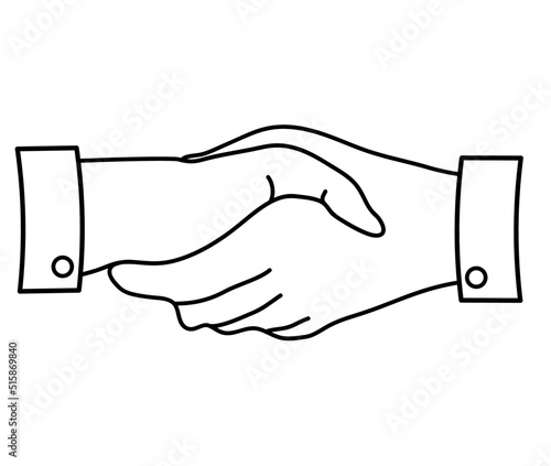 Two hands shake hands in agreement. Deal. Contract and agreement. Brush icon. Vector stock illustration. White background