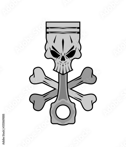 Piston skull emblem of motorcycle club. Piston skeleton Sign Biker club.