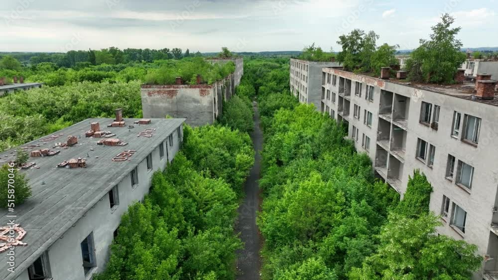 Aerial view of an abandoned housing estate in the village of Sarmellek in Hungary Aerial view of an abandoned housing estate in the village of Sarmellek in Hungary