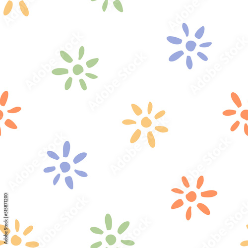 Colorful boho floral seamless pattern with white background.