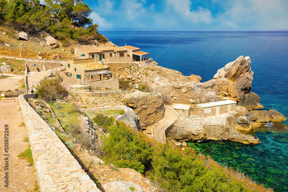 On the steep coast of Tramontana is the beautiful cove of Estellecns, Majorca, Balearic Islands, Spain