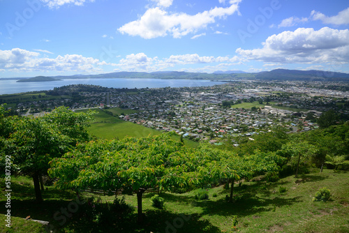 The town of Rotorua, New Zealand, viewed from Mount Ngongotaha