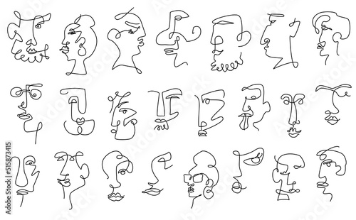 abstract one continuous line male and female funky faces, outline people odd portraits, isolated vector illustration design graphic collection photo