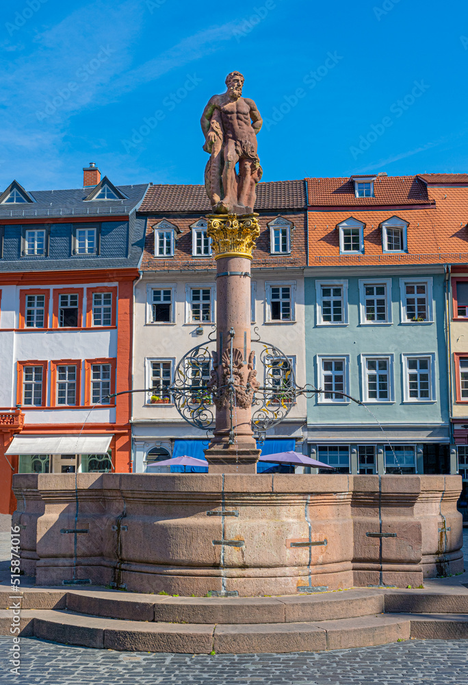 The Hercules Fountain stands in front of the town hall in the old town. Baden Wuerttemberg, Germany, Europe
