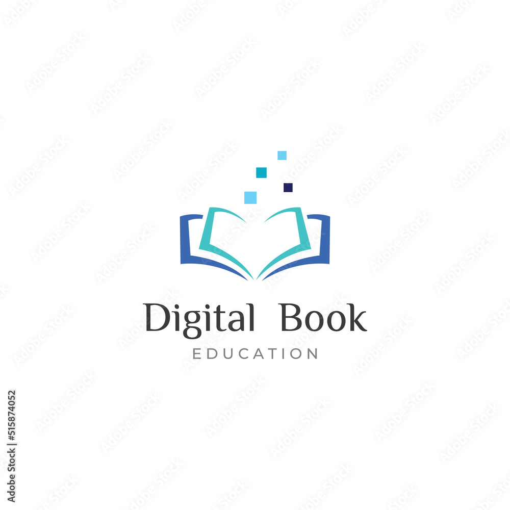 Educational digital book and online knowledge learning book logo and symbol icon vector illustration template.