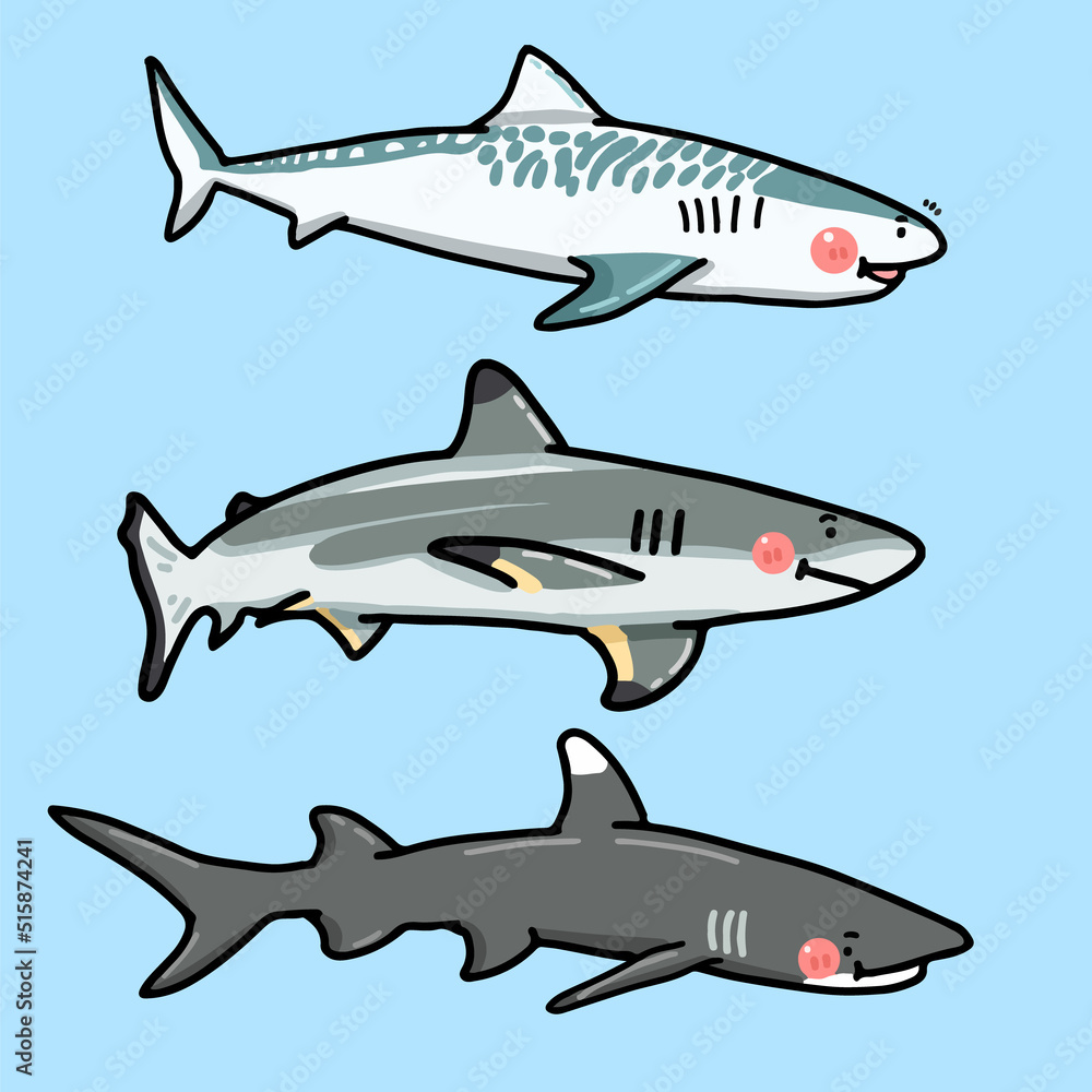 shark cartoon character illustration vector set