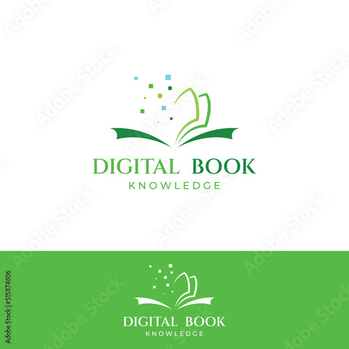 Educational digital book and online knowledge learning book logo and symbol icon vector illustration template.