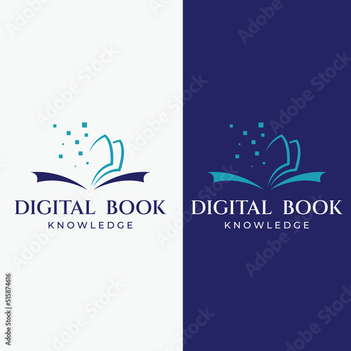 Educational digital book and online knowledge learning book logo and symbol icon vector illustration template.