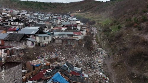 Aerial view of a Roma settlement in the village of Richnava in Slovakia photo