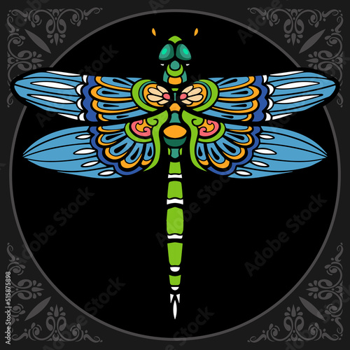 Dragonfly zentangle arts. isolated on black background