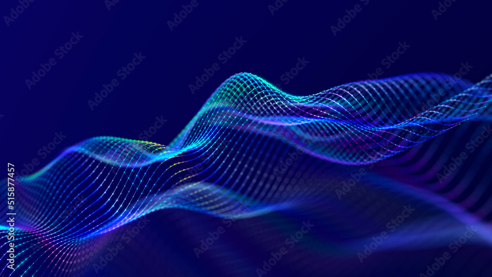 Futuristic wave with many dots. Abstract motion background of colored dots. Technology or science. 3d Futuristic wave with many dots. Abstract motion background of colored dots. Technology or science. 3d