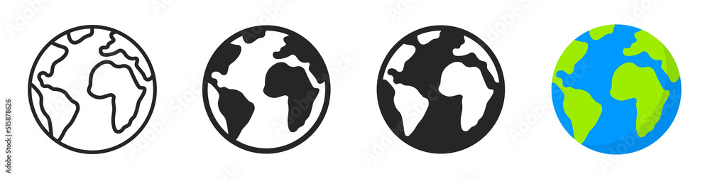 Globe icons set. Planet earth symbol collection. World planet earth icon line and flat style - stock vector. - obrazy, fototapety, plakaty 