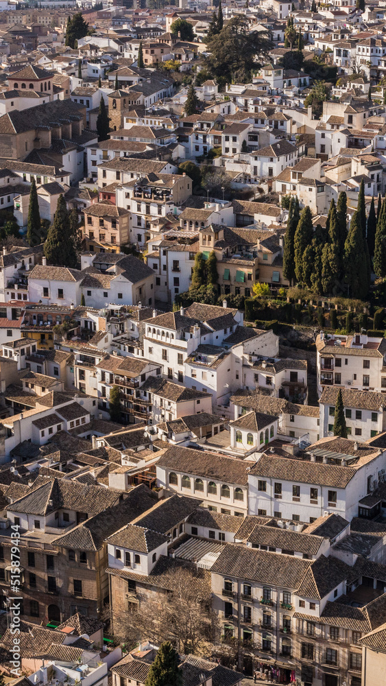 GRANADA, SPAIN - FEBRUARY 2022: View of the houses of the city of Granada