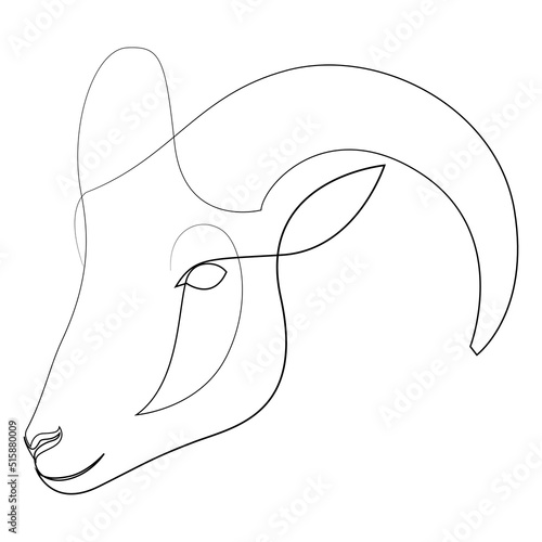 One line design silhouette of ram. Hand drawn single continuous line minimalism style. Vector illustration.