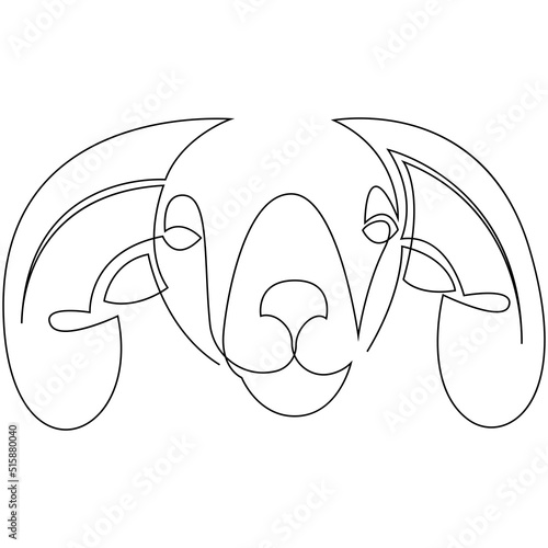 Minimalist one line male sheep Icon. Line drawing ram tattoo. Ram goat Vector Illustration. Single line drawing of bighorn mountain goat or rams. One line hand drawing continuous art.