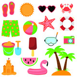 Summer set. Vector collection. Clip Art. Flat style.