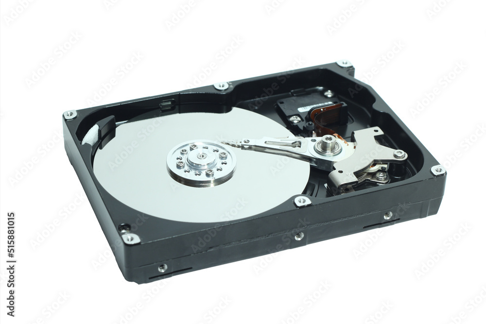 Hard disk. Close-up of device isolated from white background. Hard disk. Close-up of device isolated from white background.
