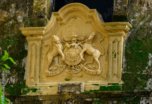 Dieu et mon droit 1668 emblem at the entrance of the Galle fort.
