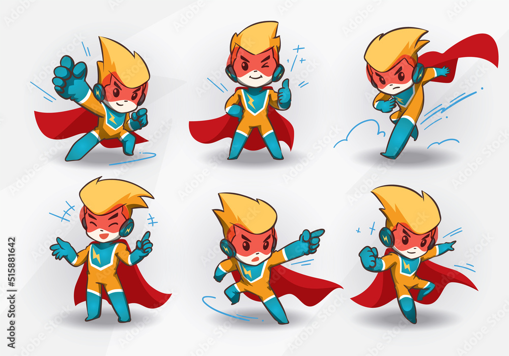 super hero boy with cape mascot collection set super hero boy with cape mascot collection set