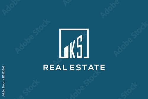 Letter KS square line with building logo design, creative monogram logo style for real estate company