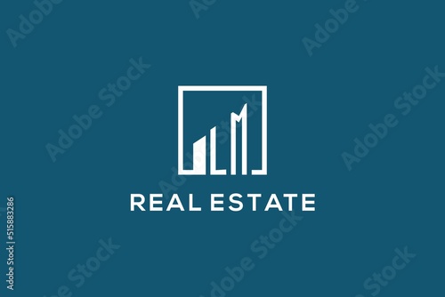 Letter LM square line with building logo design, creative monogram logo style for real estate company