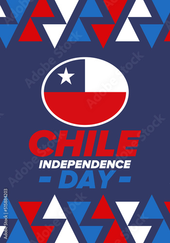 Chile Independence Day. Happy national holiday Fiestas Patrias. Freedom day. Celebrate annual in September 18. Chile flag. Patriotic chilean design. Poster, card, banner, template, background. Vector