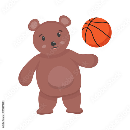 Bear with a basketball. Children s character for the sports section  sports school. Basketball team for kids.