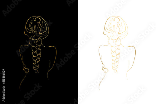 Nude woman face abstract silhouette, continuous line drawing, print for clothes and logo design, emblem or logo design. Woman Body Line Drawing Wall Art Minimalist Prints Abstract Wall Art, Gold line