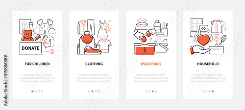 Donation to the needy - line design style banners set
