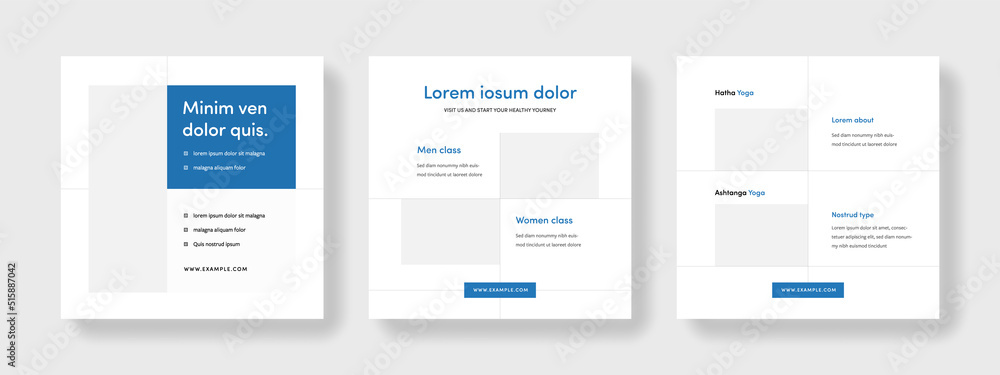 Creative sale social media templates, editable instagram and facebook post layouts with blue accent, classic blue background