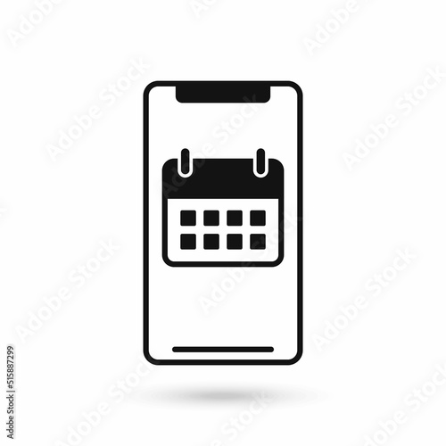 Mobile phone flat design icon with Calendar icon