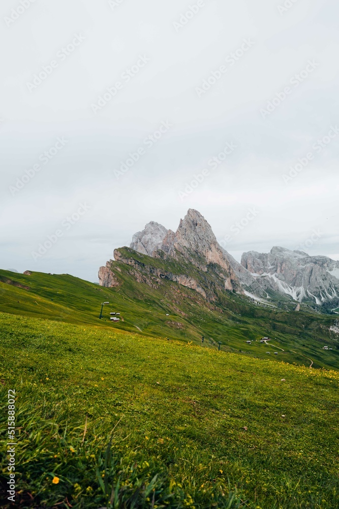 Panoramic view on the Seceda in the Dolomites mountains