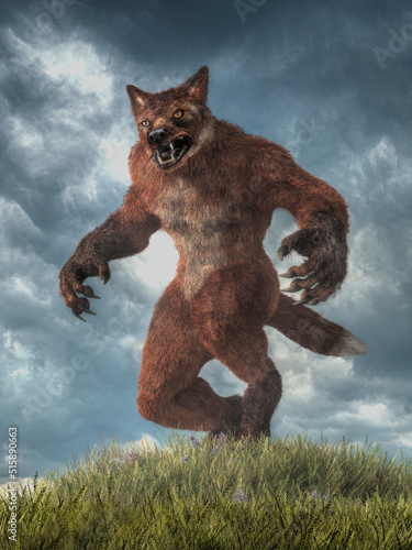 Fotografie The werefox is a supernatural creature of legend, a shapeshifter that transforms between human and fox