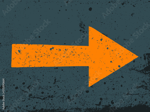 Grunge yellow sign of arrow on gray background