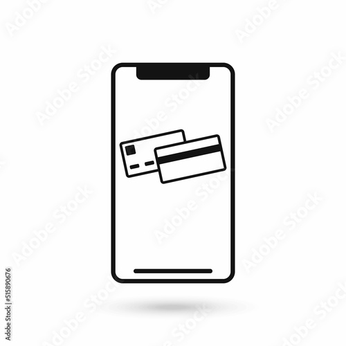 Mobile phone flat design icon with credit cards symbol